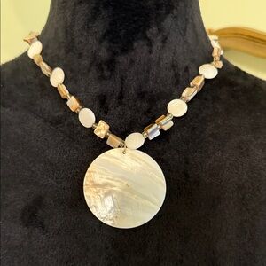 Vintage Mother of Pearl Shell Pendant Necklace with Beads
